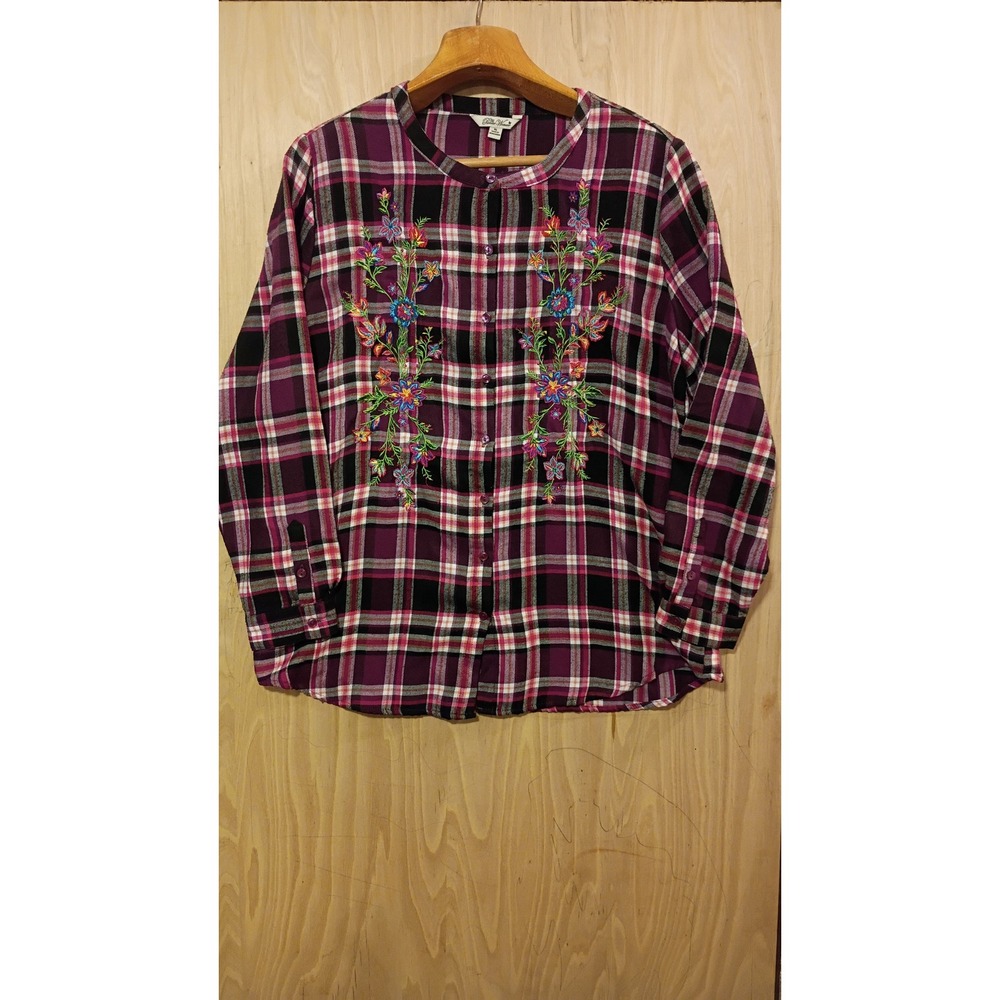 The Pioneer Woman Plaid Floral Embroidered Blouse XL. Southern Style Cottagecore
